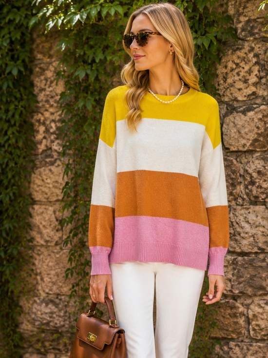 Madewell Sweaters - MADEWELL Yellow/Orange Striped Wool Blend Gladwell Balloon Sleeve Sweater, S